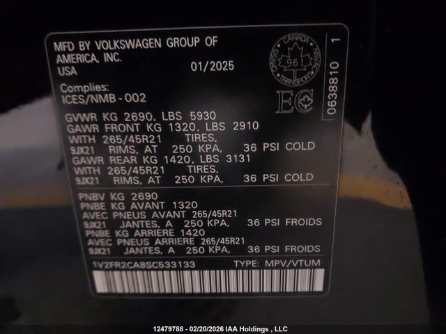 1V2FR2CA8SC533133 Volkswagen Atlas Sel Premium R-line