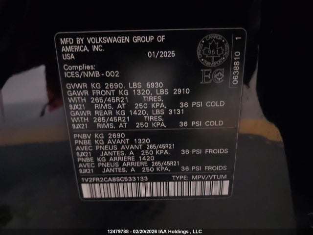 1V2FR2CA8SC533133 Volkswagen Atlas Sel Premium R-line