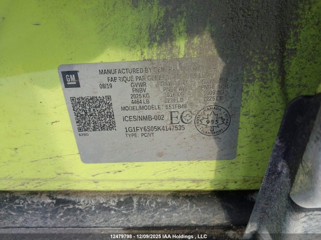 1G1FY6S05K4147535 Chevrolet BOLT EV LT