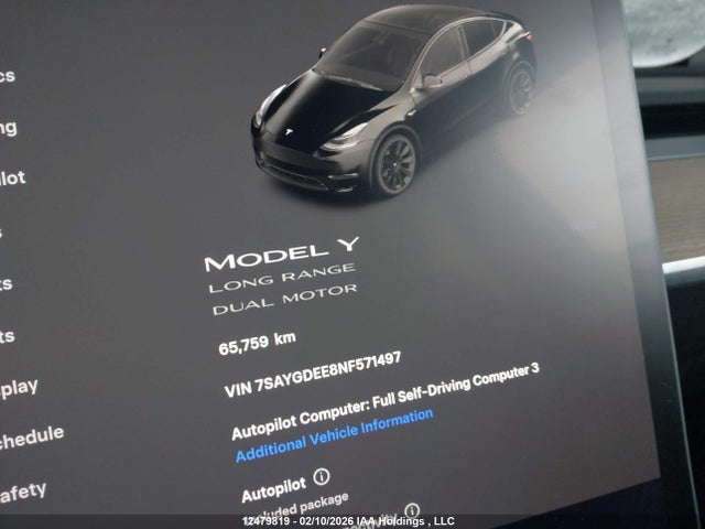7SAYGDEE8NF571497 Tesla Model Y Long Range