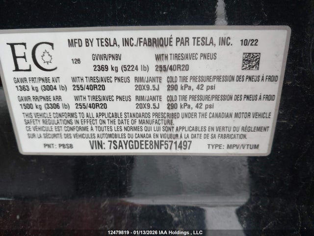 7SAYGDEE8NF571497 Tesla Model Y Long Range
