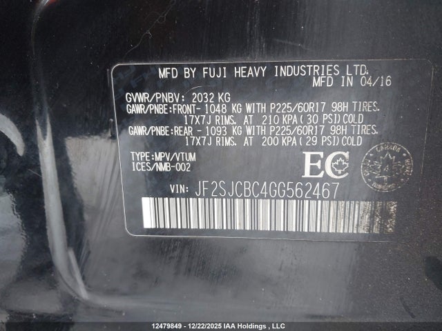 JF2SJCBC4GG562467 Subaru Forester 2.5i