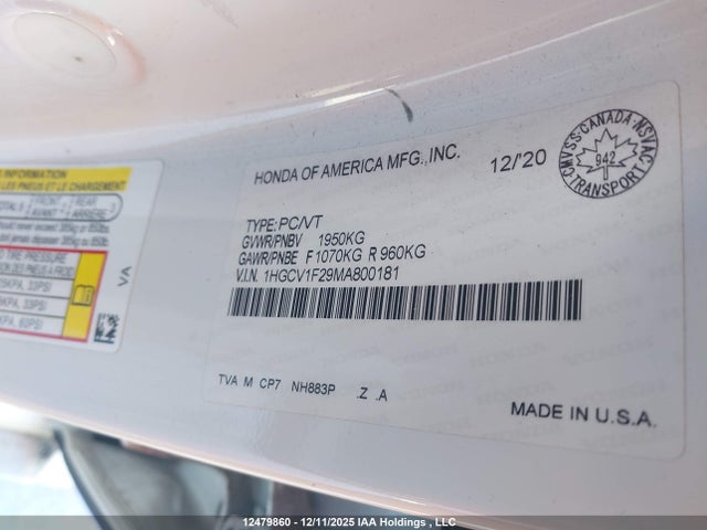 1HGCV1F29MA800181 Honda Accord Se 1.5t