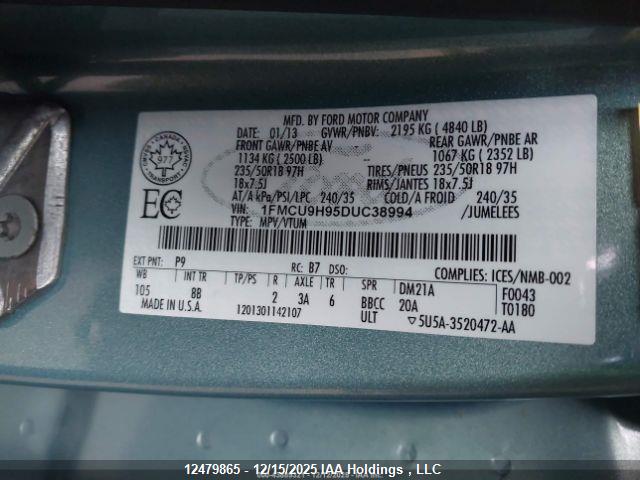 12479865 :رقم المزاد ، 1FMCU9H95DUC38994 vin ، 2013 Ford Escape Sel مزاد بيع
