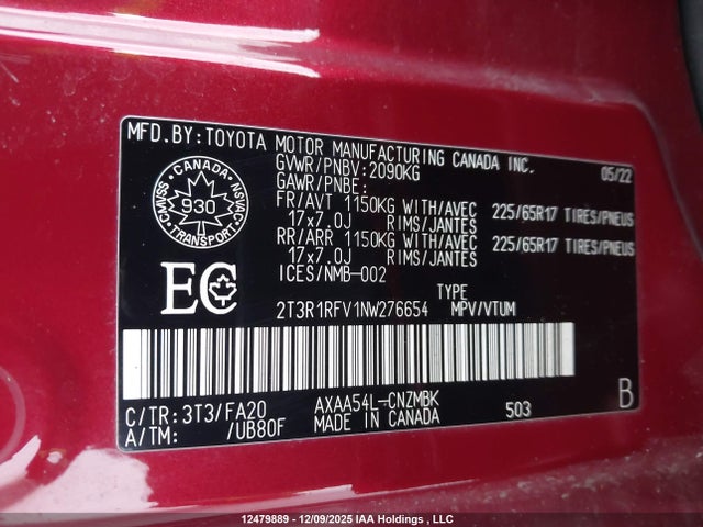 2T3R1RFV1NW276654 Toyota Rav4 Xle/xle Premium