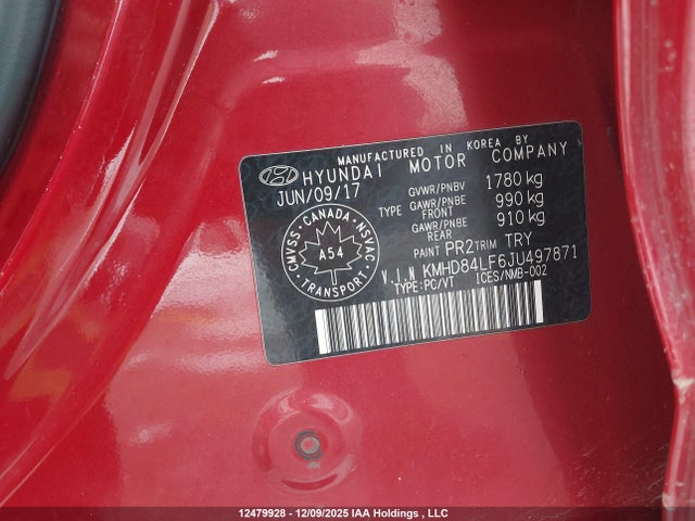 KMHD84LF6JU497871 Hyundai Elantra Sel/value/limited