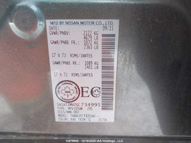 5N1AT2MV2GC734995 Nissan Rogue