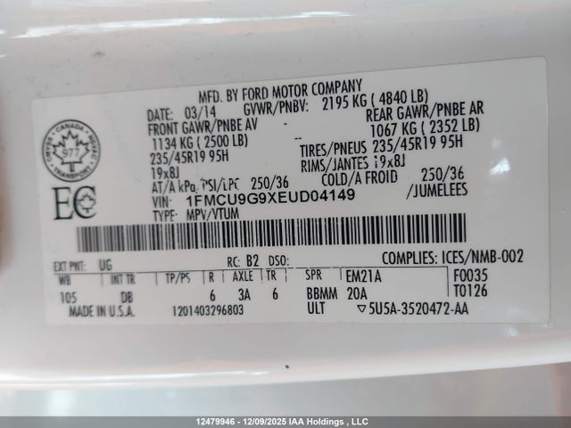 1FMCU9G9XEUD04149 Ford Escape