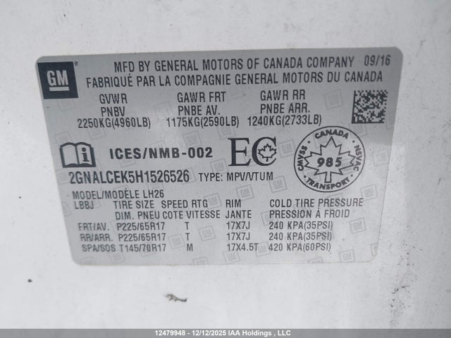 2GNALCEK5H1526526 Chevrolet EQUINOX LT