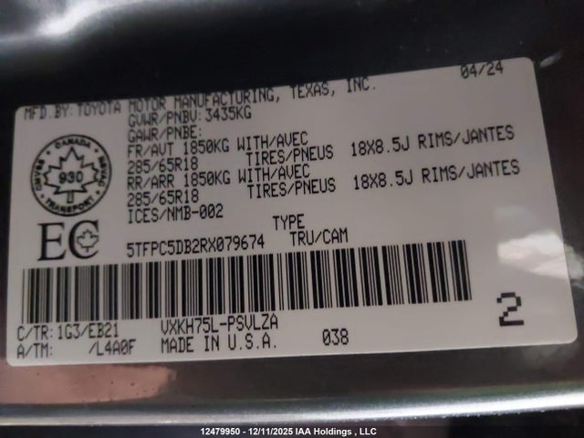 Продаж на аукціоні авто 2024 Toyota Tundra Crewmax Limited/crewmax Trd Pro, vin: 5TFPC5DB2RX079674, номер лоту: 12479950