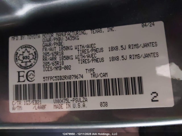 Продаж на аукціоні авто 2024 Toyota Tundra Crewmax Limited/crewmax Trd Pro, vin: 5TFPC5DB2RX079674, номер лоту: 12479950