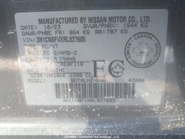 3N1CN8FVXRL827605 Nissan VERSA SR