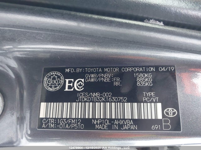JTDKDTB32K1630752 Toyota PRIUS C