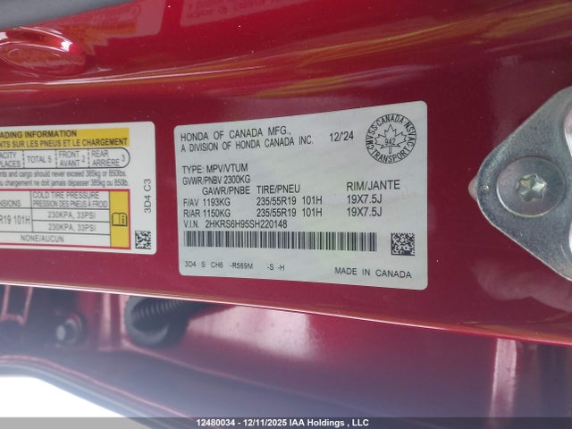 2HKRS6H95SH220148 Honda Cr-v Touring Hybrid