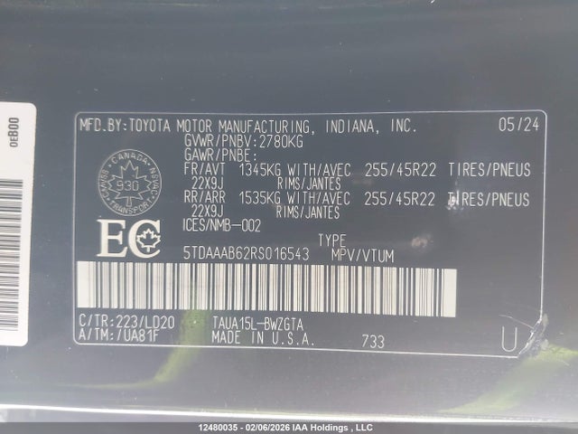 Aukcja sprzedaży 2024 Lexus Tx 350 Base/350 Premium/350 Luxury, vin: 5TDAAAB62RS016543, numer aukcji: 12480035