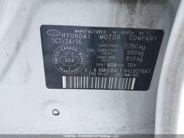 KMHD84LF9HU307667 Hyundai ELANTRA GL