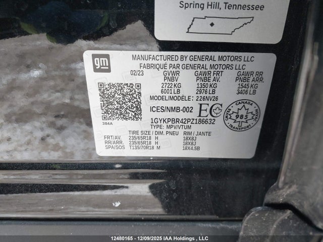 1GYKPBR42PZ186632 Cadillac Xt6 Luxury