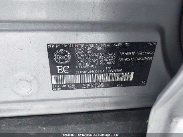 2T3RWRFV8MW106131 Toyota Rav4 Hybrid Xle
