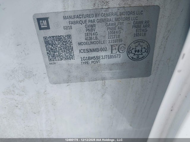 1G1BH5SE3J7185573 Chevrolet CRUZE LT