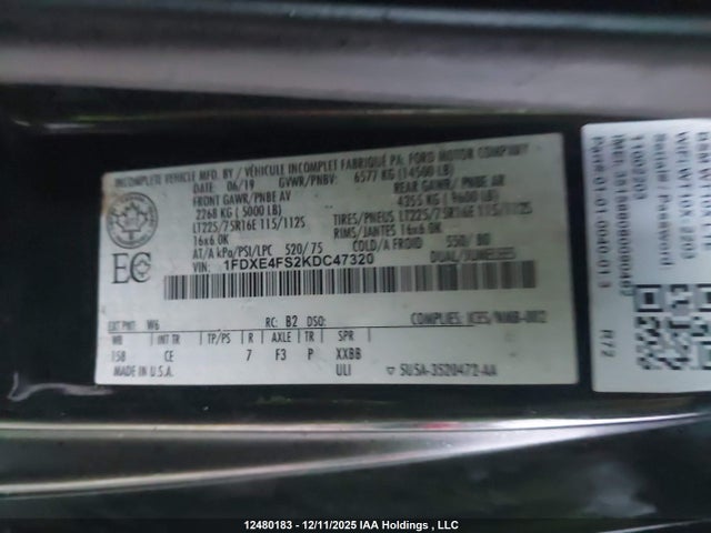 1FDXE4FS2KDC47320 Ford Econoline E450 Super Duty Cutaway Van