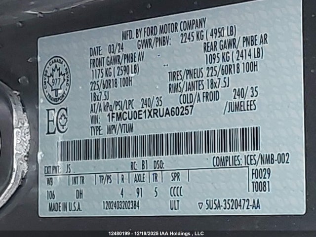 Ford Escape 2024 1FMCU0E1XRUA60257 Image 9