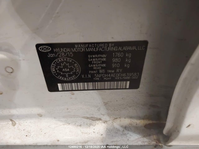 5NPDH4AE0FH639583 Hyundai Elantra