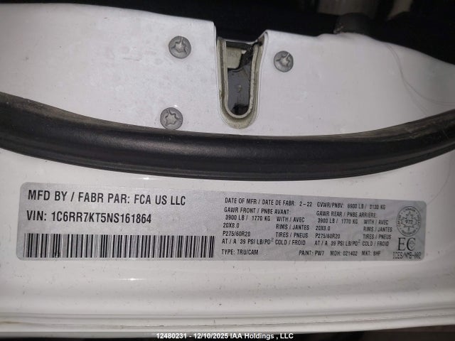 1C6RR7KT5NS161864 Dodge RAM 1500