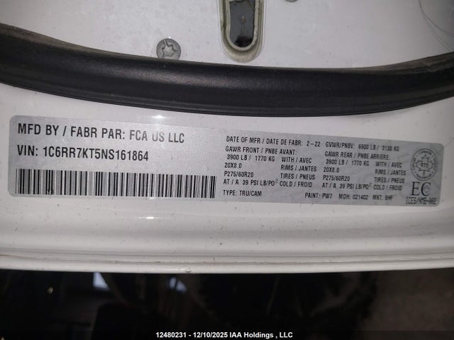 1C6RR7KT5NS161864 Dodge RAM 1500