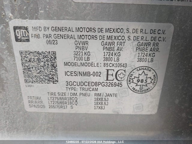 Продаж на аукціоні авто 2023 Chevrolet Silverado 1500, vin: 3GCUDCED8PG326945, номер лоту: 12480235