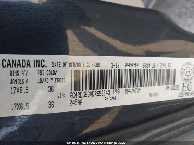 2013 Dodge Grand Caravan Se/sxt მანქანა იყიდება აუქციონზე, vin: 2C4RDGBGXDR699843, აუქციონის ნომერი: 12480245