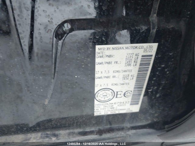 12480284 :رقم المزاد ، 1N6ED1FK2NN679432 vin ، 2022 Nissan Frontier Sv مزاد بيع