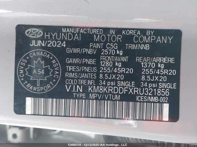 Продаж на аукціоні авто 2024 Hyundai Ioniq 5 Limited/disney 100 Platinum Edition, vin: KM8KRDDFXRU321856, номер лоту: 12480310