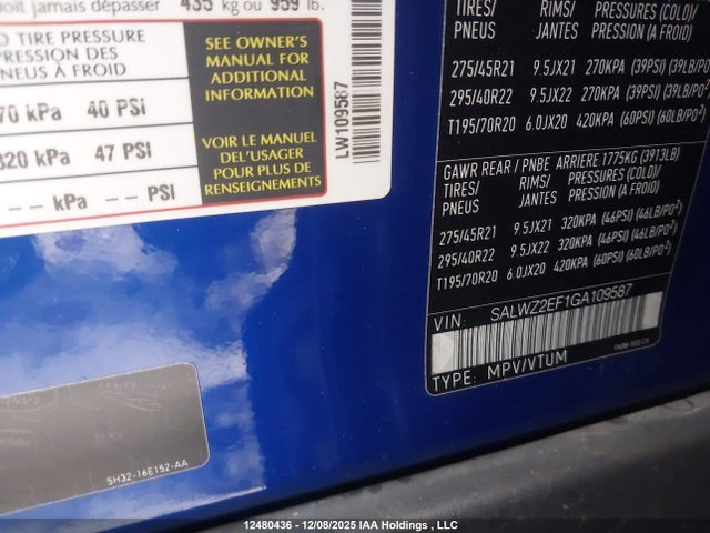SALWZ2EF1GA109587 Land Rover Range Rover Sport V8 Supercharged