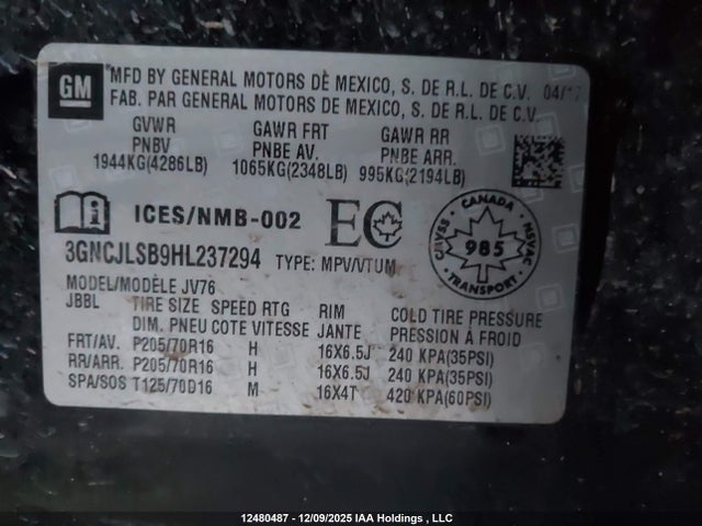 3GNCJLSB9HL237294 Chevrolet Trax Lt