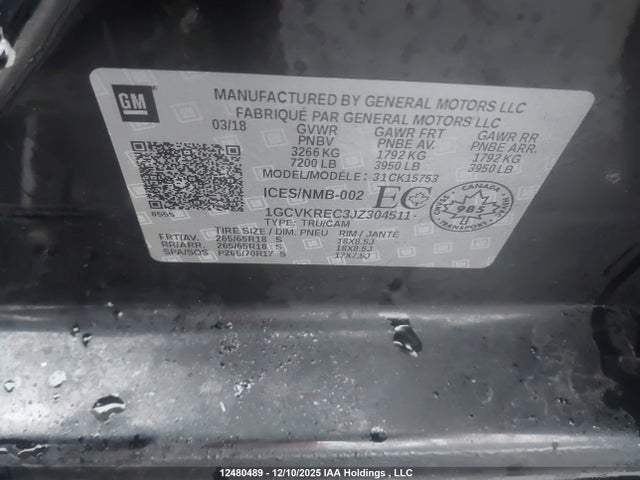 1GCVKREC3JZ304511 Chevrolet Silverado 1500 2lt