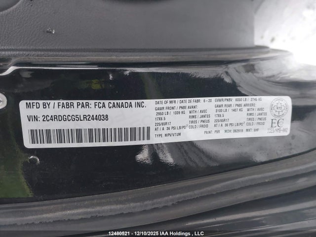 Aukcja sprzedaży 2020 Dodge Grand Caravan Premium Plus, vin: 2C4RDGCG5LR244038, numer aukcji: 12480521