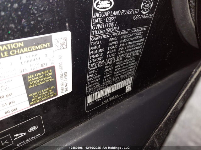 2022 Land Rover Range Rover Sport Hse Dynamic მანქანა იყიდება აუქციონზე, vin: SALWR2SE1NA211948, აუქციონის ნომერი: 12480596