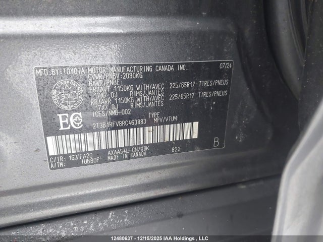 Aukcja sprzedaży 2024 Toyota Rav4 Le, vin: 2T3B1RFV8RC463883, numer aukcji: 12480637