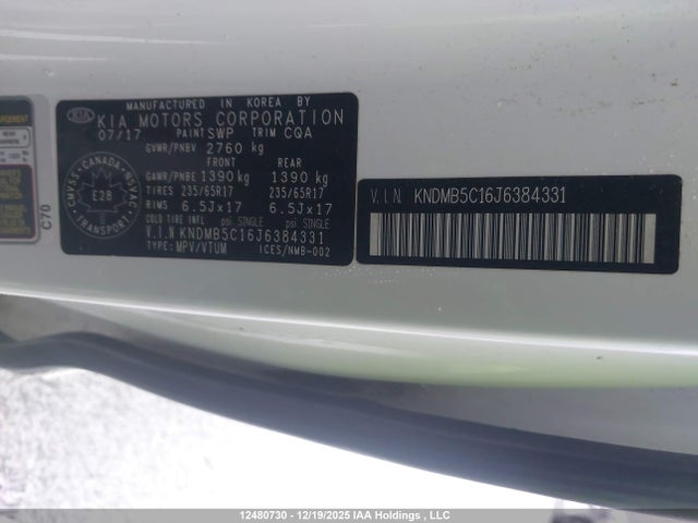 12480730 :رقم المزاد ، KNDMB5C16J6384331 vin ، 2018 Kia Sedona Lx/lx+ مزاد بيع