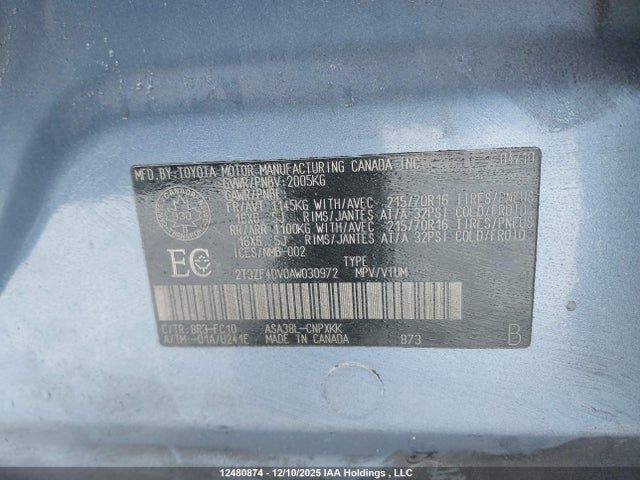 Aukcja sprzedaży 2010 Toyota Rav4, vin: 2T3ZF4DV0AW030972, numer aukcji: 12480874