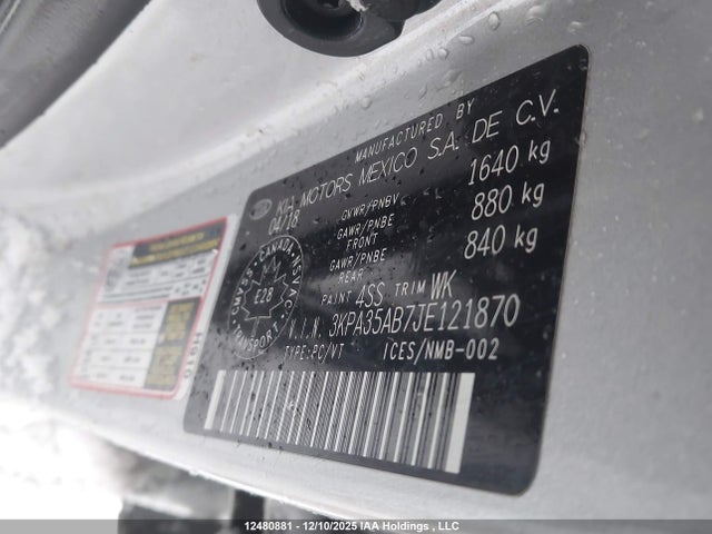 3KPA35AB7JE121870 KIA Rio Ex/ex Sport/ex Tech Navi