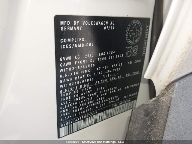 WVGKV7AX4FW522274 Volkswagen Tiguan Trendline