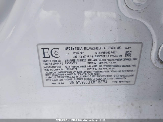 5YJYGDEFXMF182784 Tesla Model Y Performance