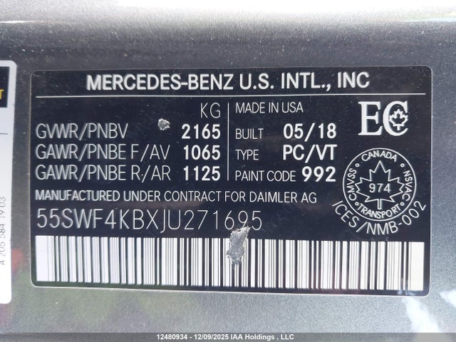 55SWF4KBXJU271695 Mercedes-Benz C 300 4matic