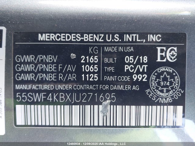 55SWF4KBXJU271695 Mercedes-Benz C 300 4matic