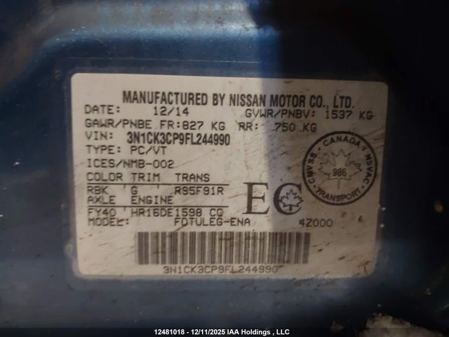 Aukcja sprzedaży 2015 Nissan Micra, vin: 3N1CK3CP9FL244990, numer aukcji: 12481018