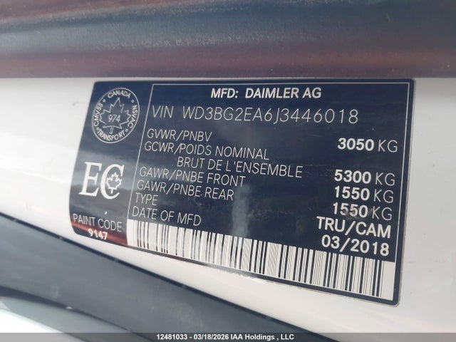 Aukcja sprzedaży 2018 Mercedes-benz Metris, vin: WD3BG2EA6J3446018, numer aukcji: 12481033