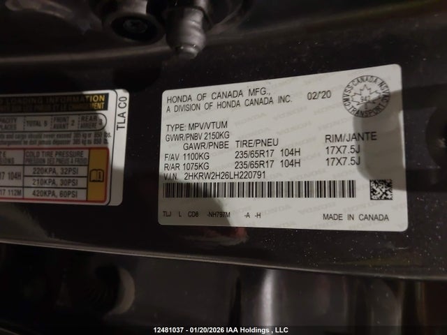 2HKRW2H26LH220791 Honda CR-V LX