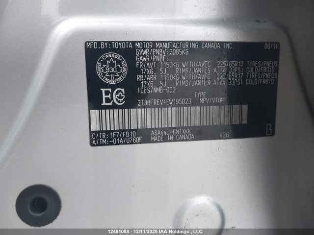 Продажа на аукционе авто 2014 Toyota Rav4 Le, vin: 2T3BFREV4EW195023, номер лота: 12481058