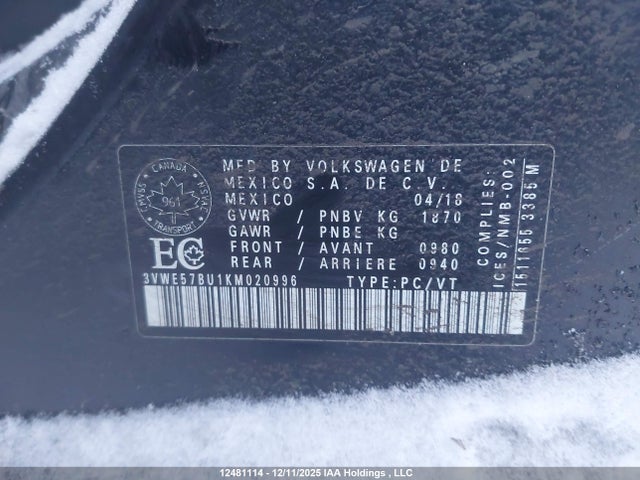 3VWE57BU1KM020996 Volkswagen JETTA SEL